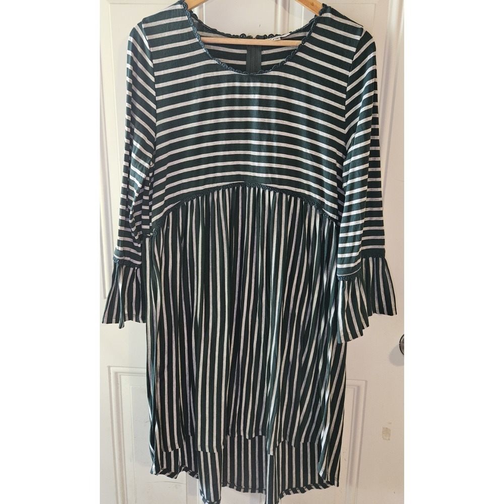 Jodifl‎ Black & White Striped Ruffle Sleeve Midi Dress Women's Medium Boho...